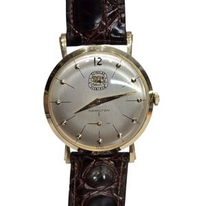 Vtg Hamilton Watch 14K Gold Bezel 1960s Box & Papers Logo Dial Seconds Hand